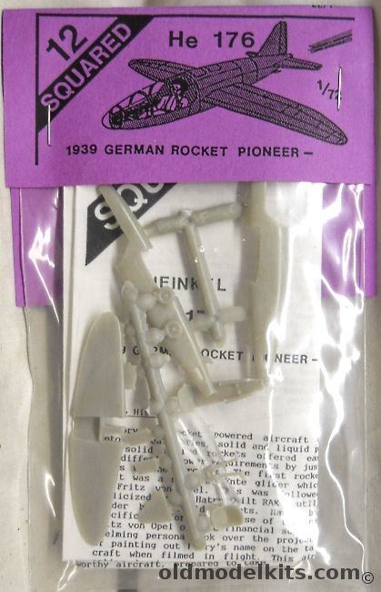 12 Squared 1/72 He-176 1939 German Rocket Pionner - Bagged plastic model kit